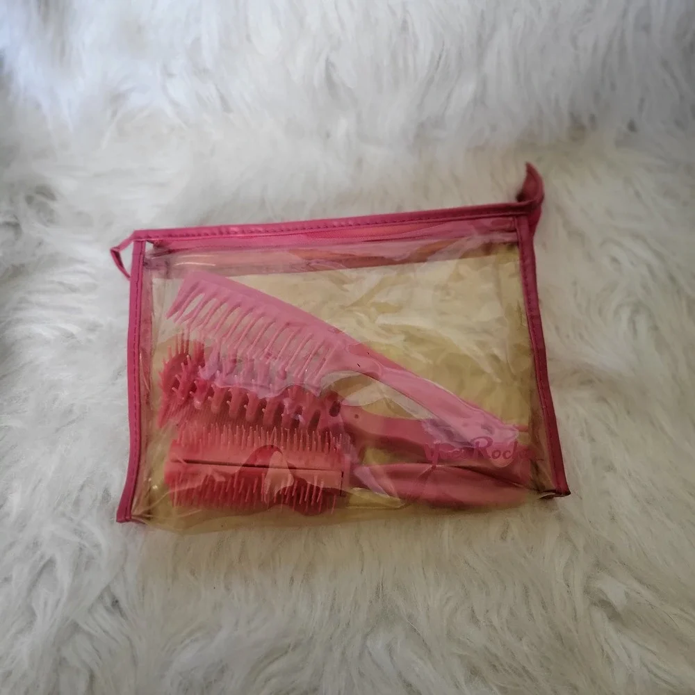 Yves Rochee Vintage 1970s Hair‎ Styling Pick Comb Wet Brush Rake Bath Set Bag